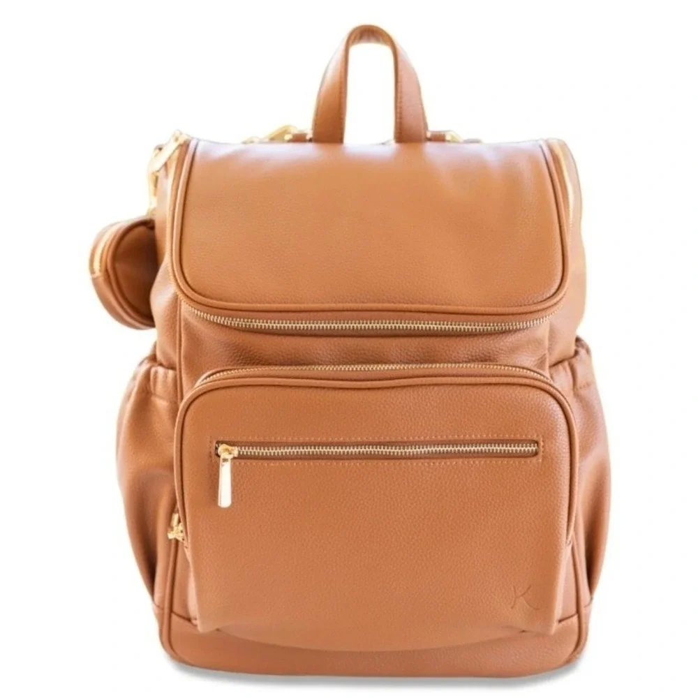 Kovale Collective Tan Vegan Leather Diaper Bag Backpack with 5 Accessories New